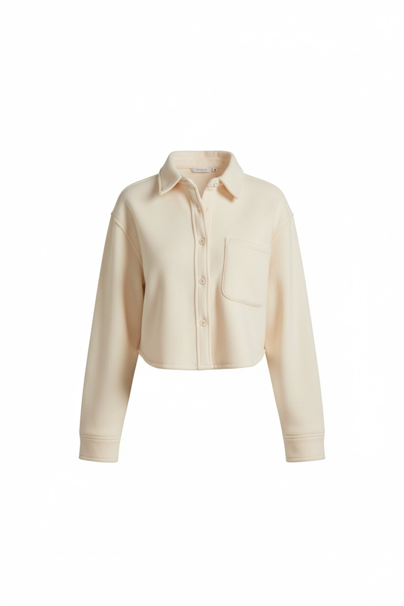 JENNIE  Plush Fleece Lounge Cropped Button Shirt Shacket