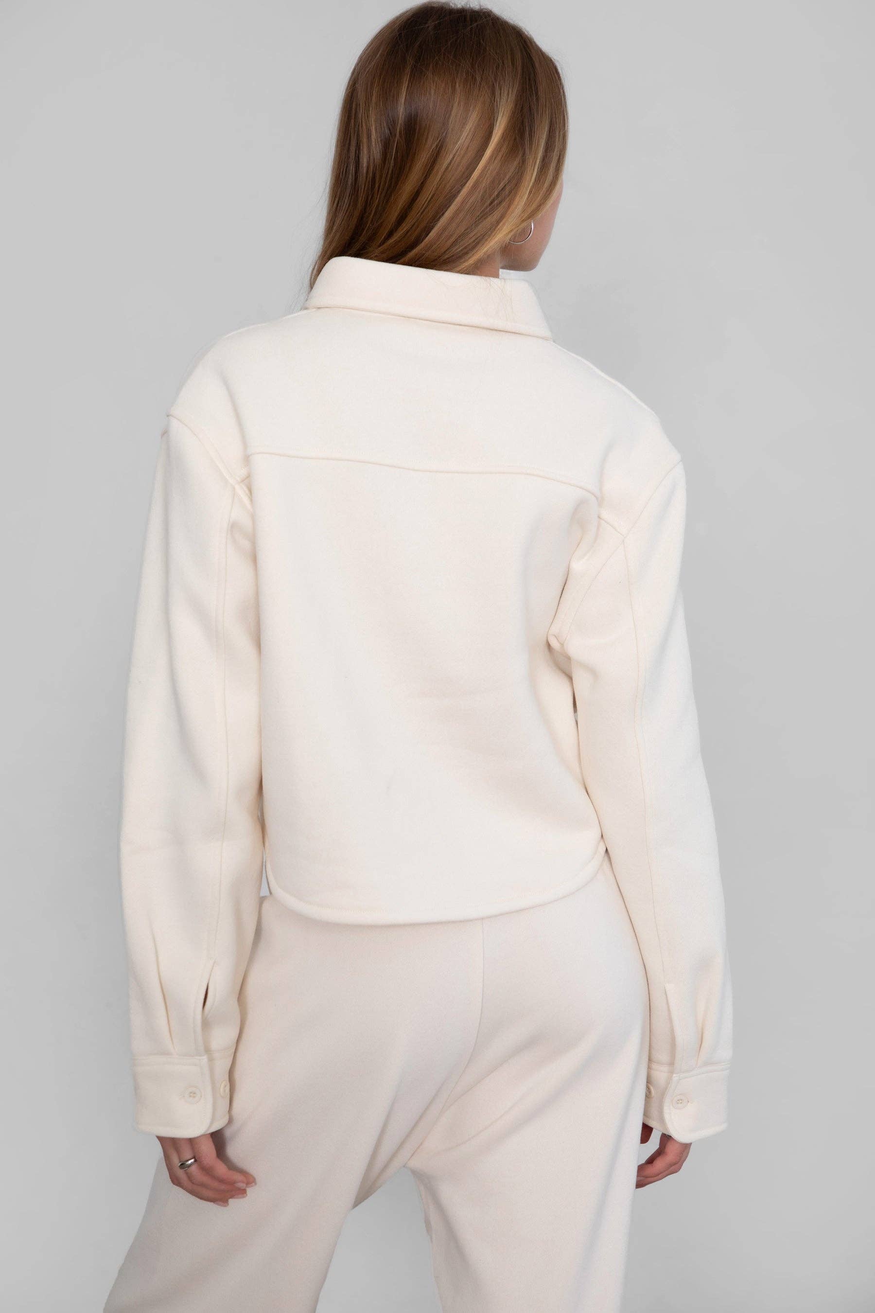 JENNIE  Plush Fleece Lounge Cropped Button Shirt Shacket